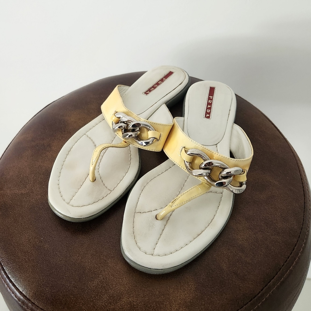 Prada Sandals with Yellow Strap and Chain Flip Flop Thong  35.5